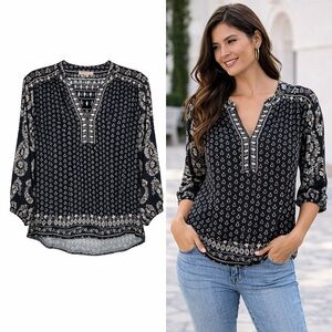 🖤 Knox Rose Boho Floral & Paisley Blouse